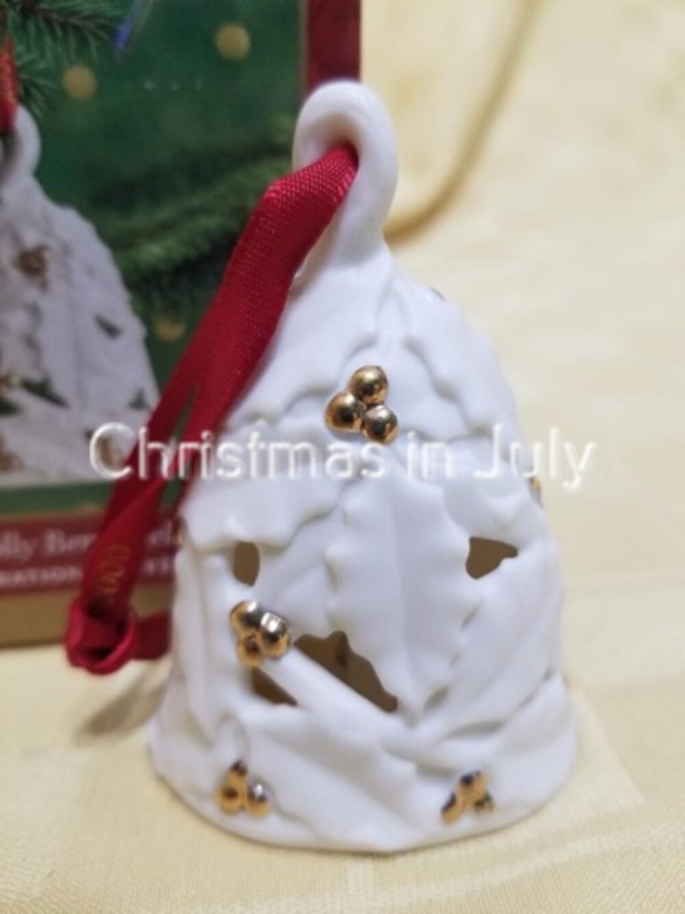 Hallmark 2000 Holly Berry Bell porcelain Christmas Ornament